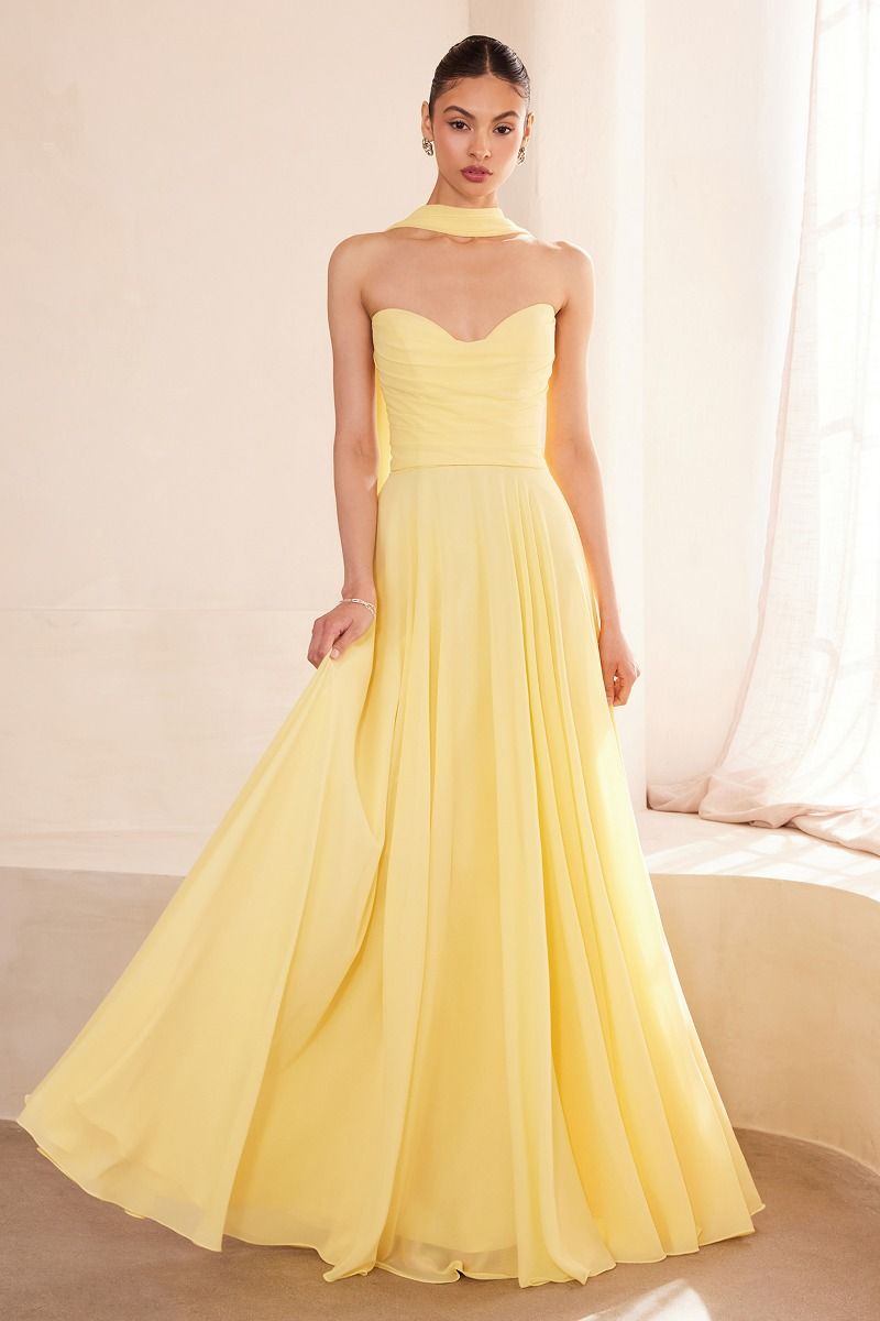 The Gwendolyn Chiffon Strapless A-line Gown by Ladivine T703