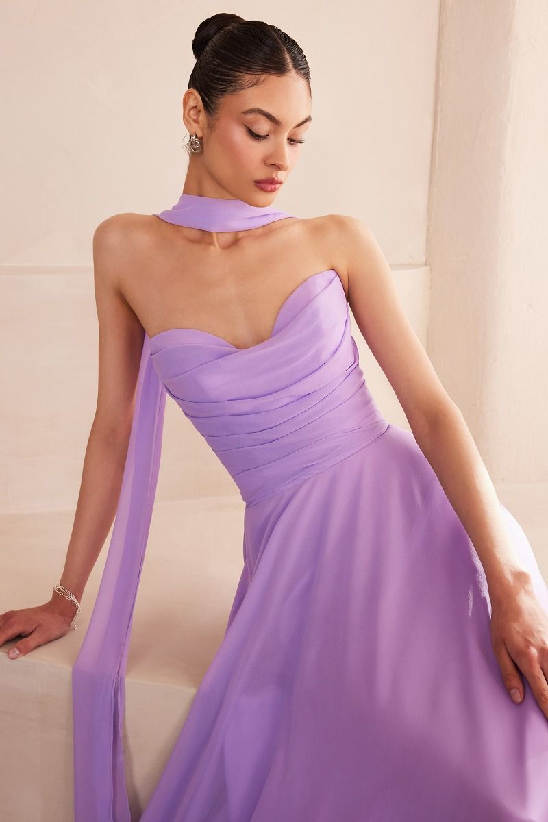 The Gwendolyn Chiffon Strapless A-line Gown by Ladivine T703