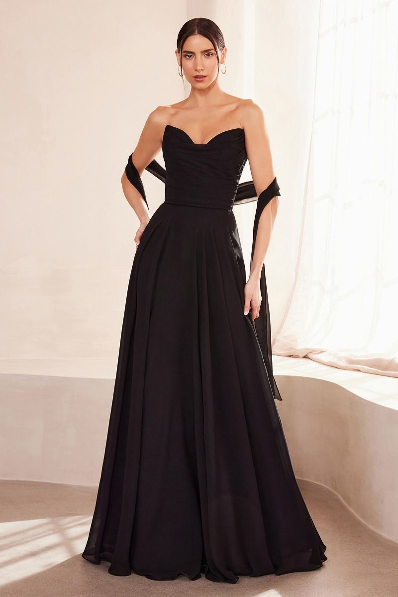 The Gwendolyn Chiffon Strapless A-line Gown by Ladivine T703