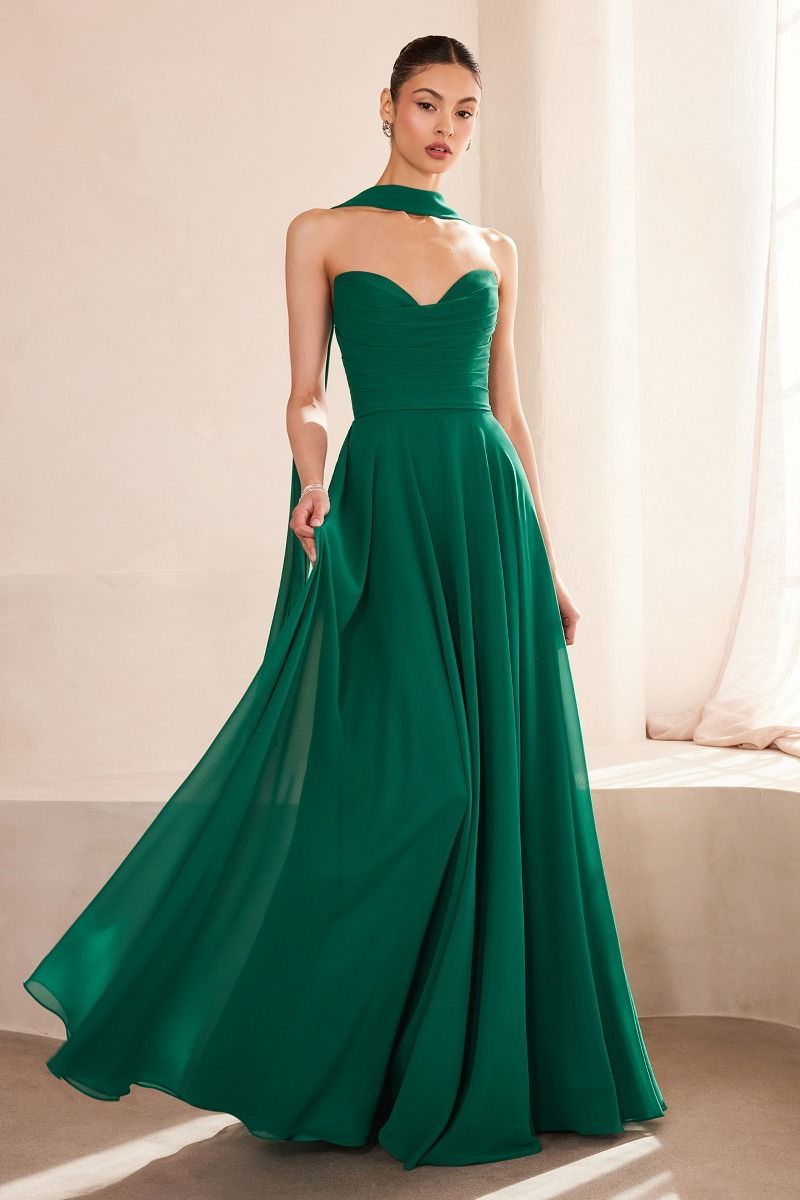 The Gwendolyn Chiffon Strapless A-line Gown by Ladivine T703