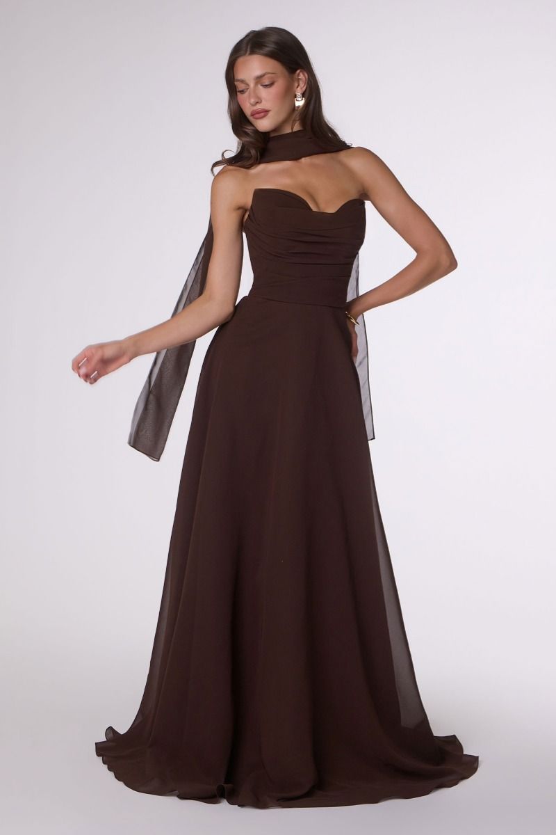 The Gwendolyn Chiffon Strapless A-line Gown by Ladivine T703
