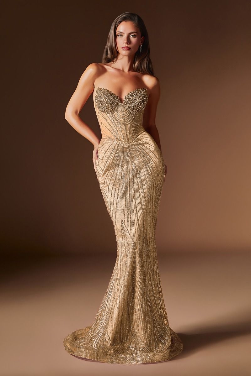 The Jazzie Beaded Fitted Strapless Gown