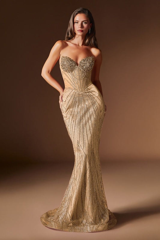 The Jazzie Beaded Fitted Strapless Gown
