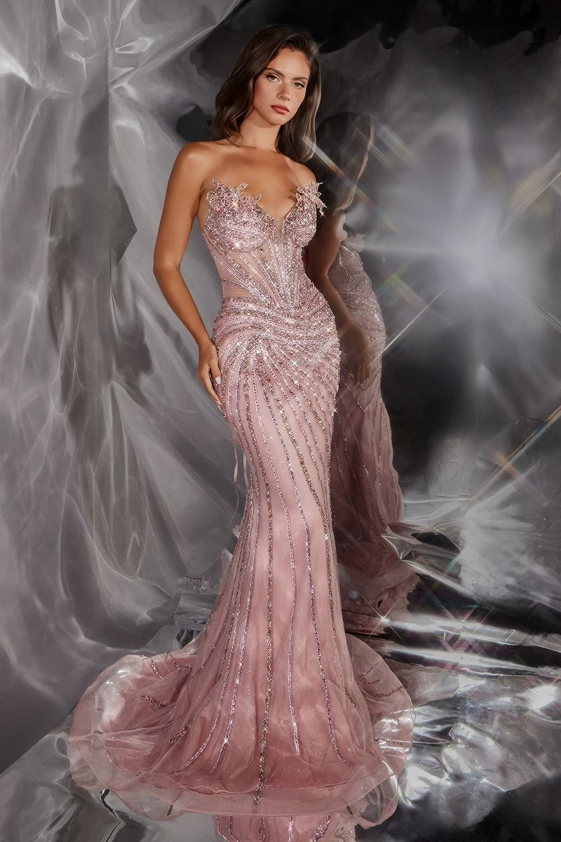 The Laudrei Glitter Strapless Mermaid Dress by Ladivine CD715