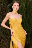 The Isola Chiffon Fitted Strapless Slit Gown by Ladivine CD411