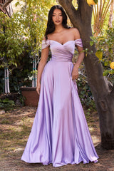 The Quinn Long Off Shoulder A-line Satin Dress