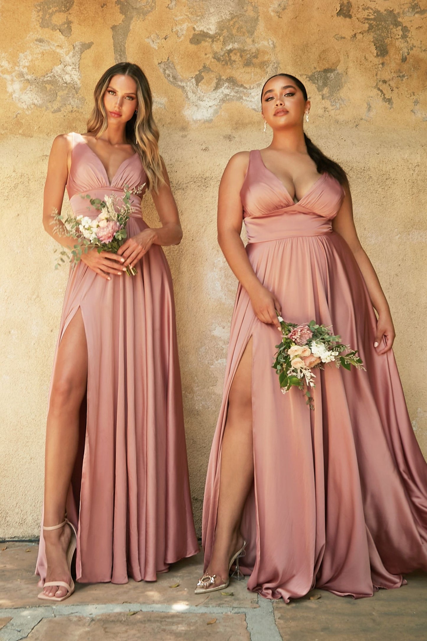 The Caroline Satin A-line Gown with Leg Slit
