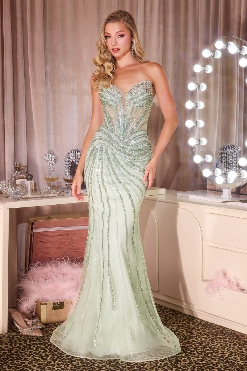 The Morgan Beaded Strapless Mermaid Dress by Ladivine