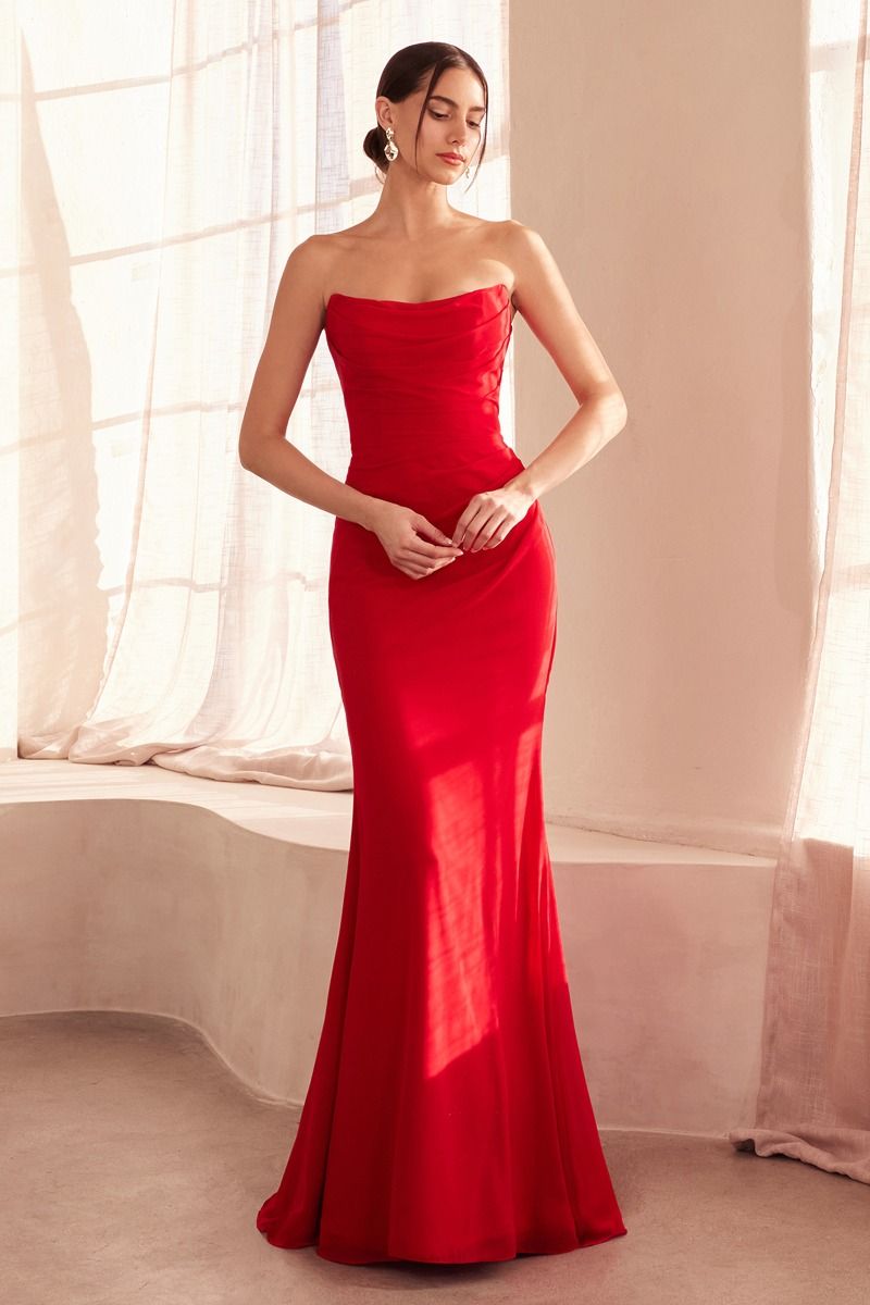 The Maeve Chiffon Fitted Long Strapless Dress by Ladivine T702
