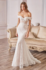 The Jolie White long off the shoulder lace mermaid Gown
