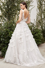 The Ruby 3D floral applique long sleeveless off white dress with A-line skirt