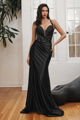 The Ximena Fitted Satin Sleeveless Sheer Slit