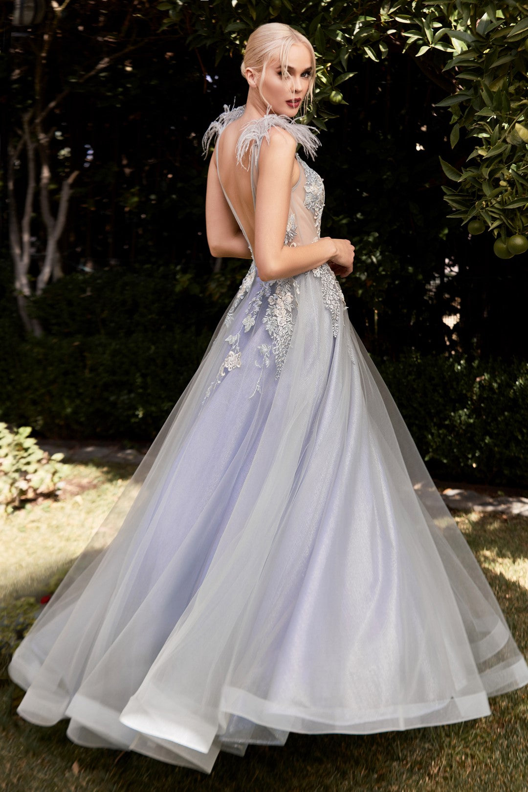 V-Neck A-Line Wedding Dress With Floral Lace Appliques and Pleated Tulle  Skirt - June Bridals