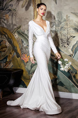 The Aria White Fitted Long Sleeve Gown