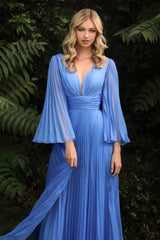 The Andréa Pleated Belle Sleeve Gown