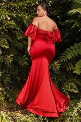 The Donita Fitted Puff Sleeve Satin Gown