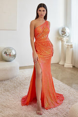 The Audrey One Shoulder Sequin Gown with Slit