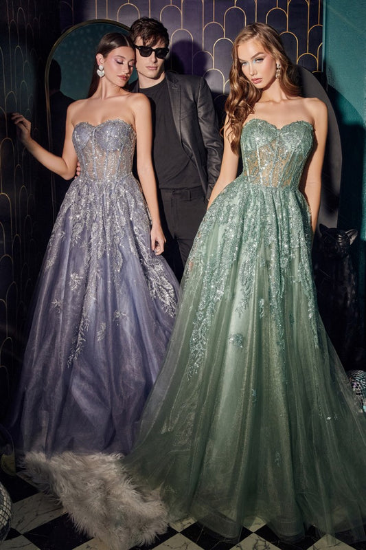 The Mirabella Glitter Applique Strapless Tulle Gown