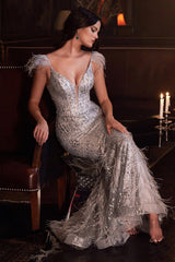 The Alessandra Feather Glitter Mermaid Gown