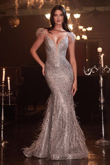 The Alessandra Feather Glitter Mermaid Gown