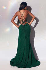 The Adeline Fitted Lace-Up Glitter Gown