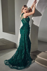 The Alicia One Shoulder Glitter Gown