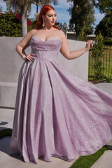 The Amelia Plus Size Glitter Cowl A-line Gown