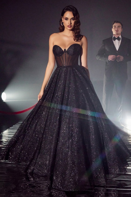 The Ruth Glitter Strapless Sheer Corset Gown